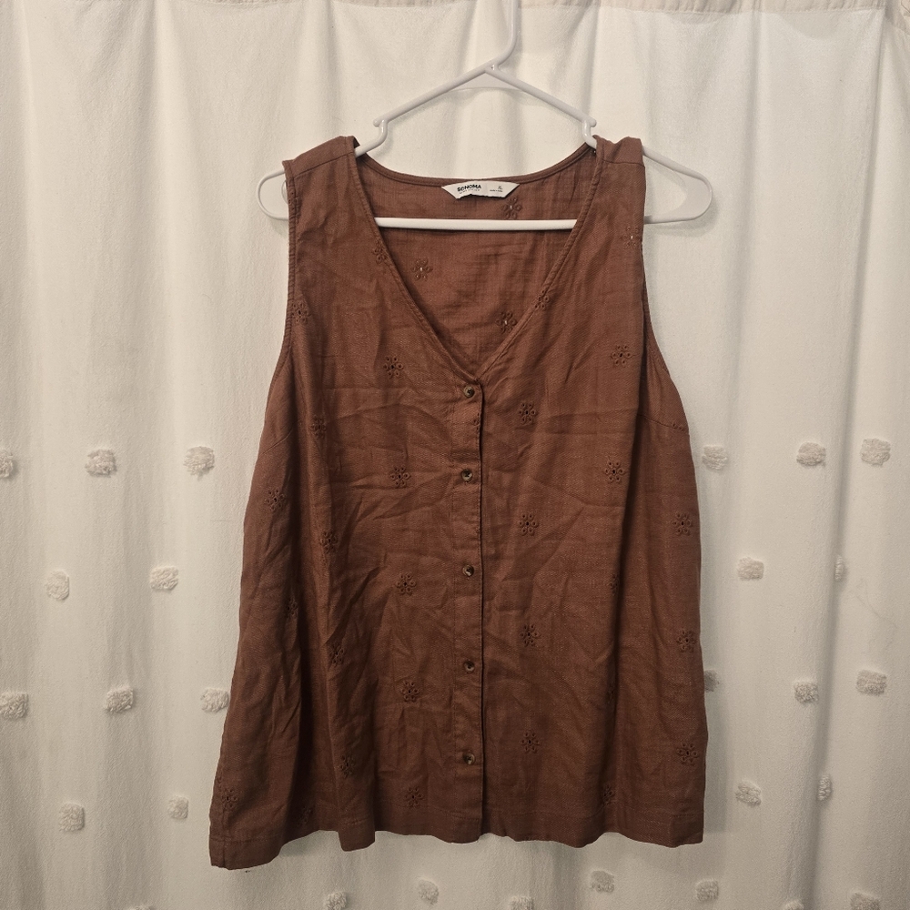 Sonoma Women's  Brownish/Pink Sleeveless Button-Up Top Size Xl Nwt